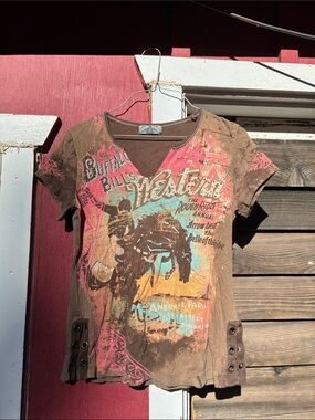 Vanilla Sugar Brown Graphic Short Sleeve Tee with Pink & Turquoise Accents